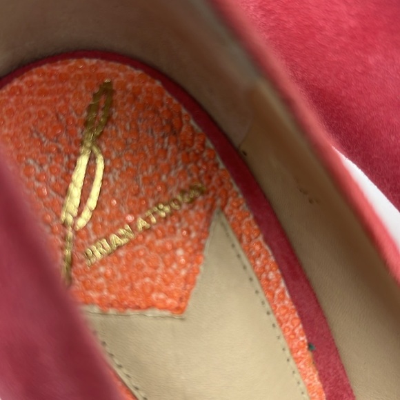 Brian Atwood Coral Suede and Orange Heels - Picture 3 of 9